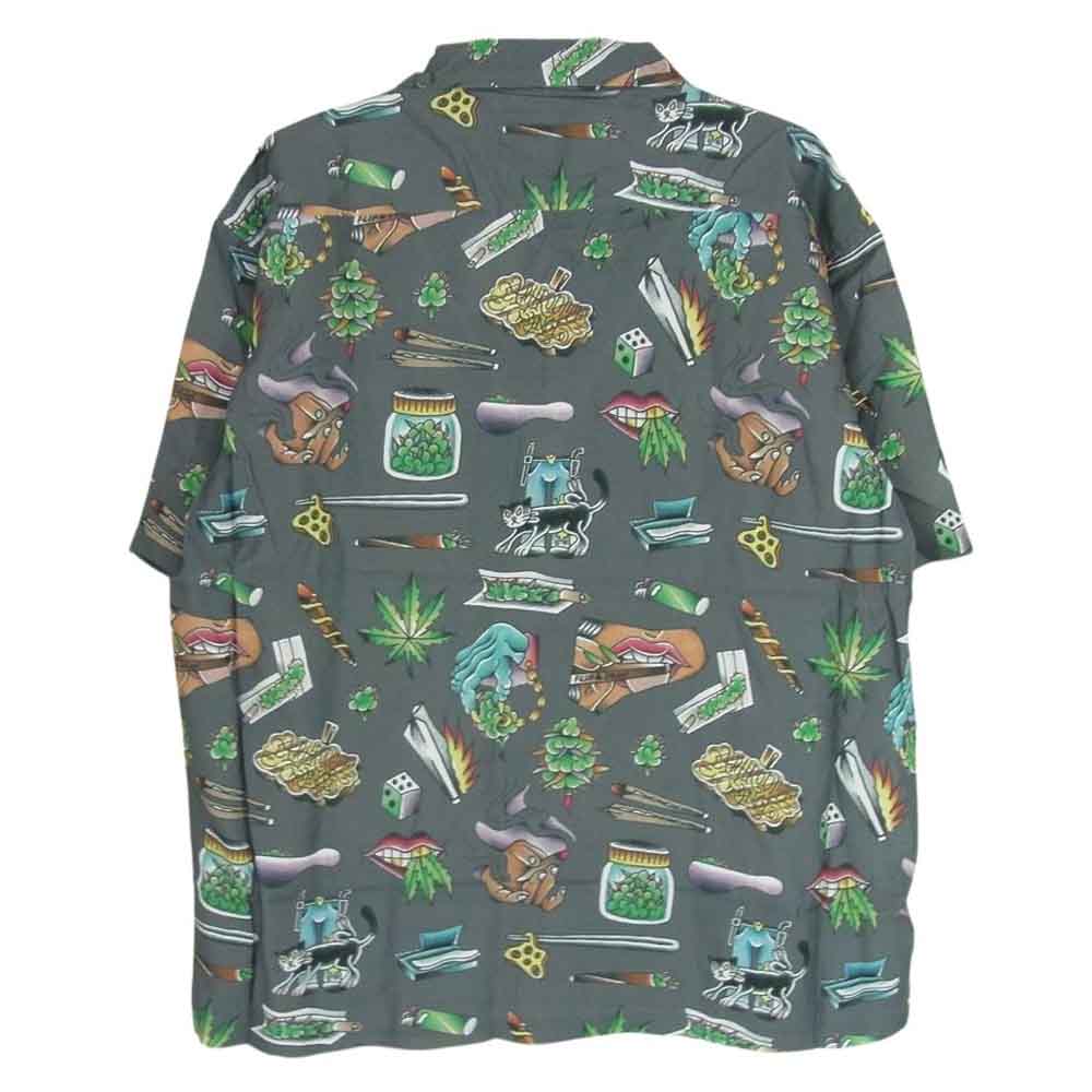 バッズプール UE THE PARLOUR FLIP&DRAW HAWAIIAN SHIRT 舐達麻 レーヨン オープンカラー 半袖 ハワイアン アロハシャツ 半袖 シャツ グレー系 S【中古】