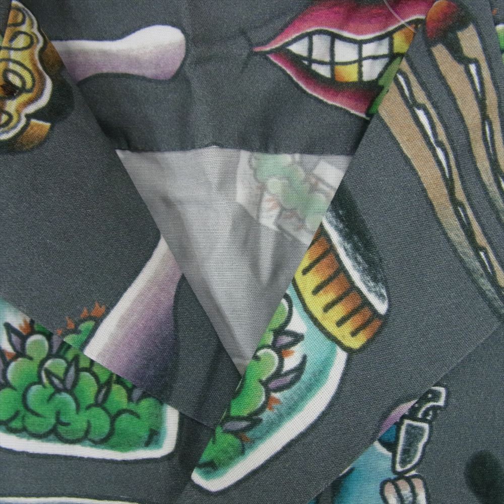 バッズプール UE THE PARLOUR FLIP&DRAW HAWAIIAN SHIRT 舐達麻 レーヨン オープンカラー 半袖 ハワイアン アロハシャツ 半袖 シャツ グレー系 S【中古】