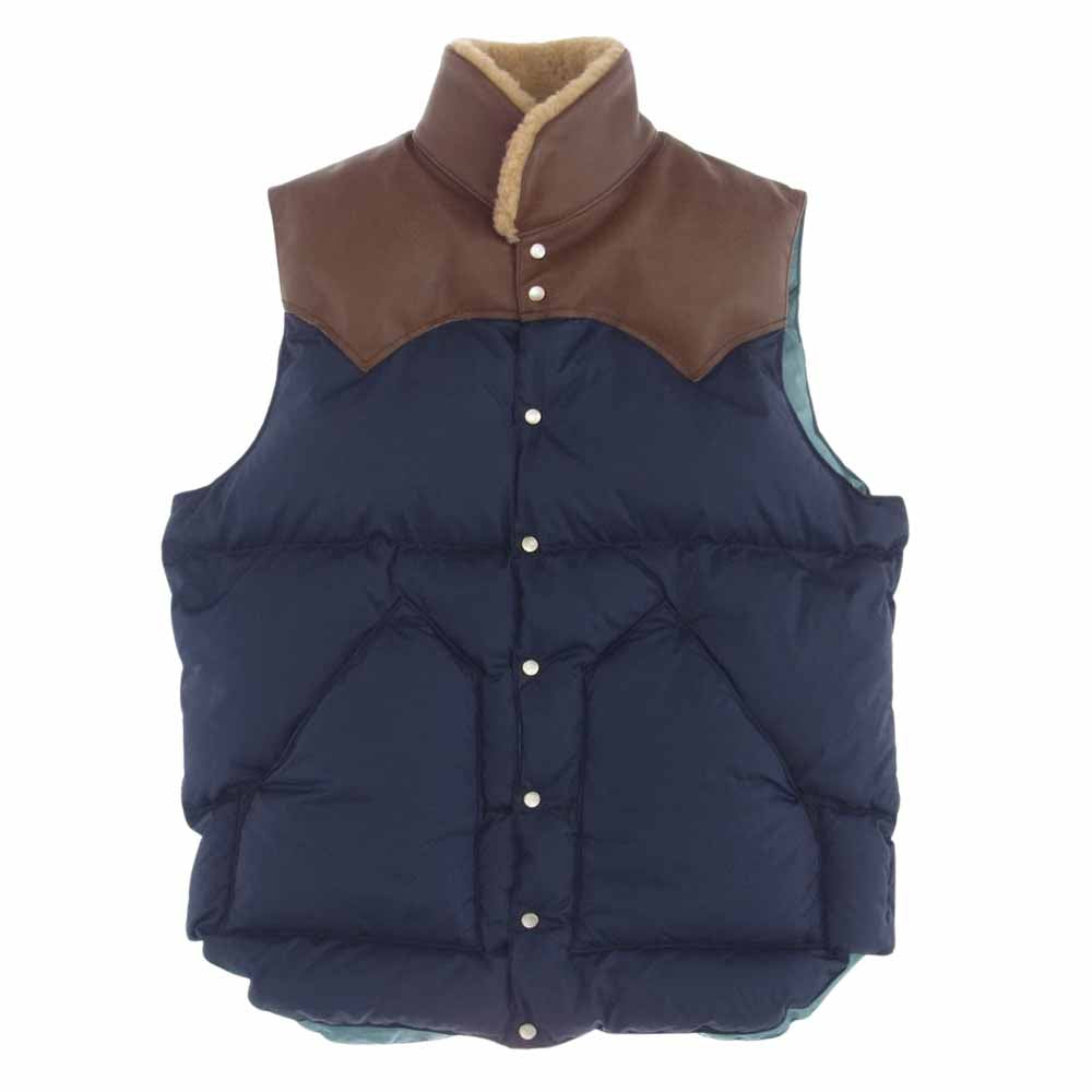 Rocky Mountain FeatherBed ロッキーマウンテンフェザーベッド シープスキン レザー 切替 襟元 ボア ダウン ベスト 40【中古】