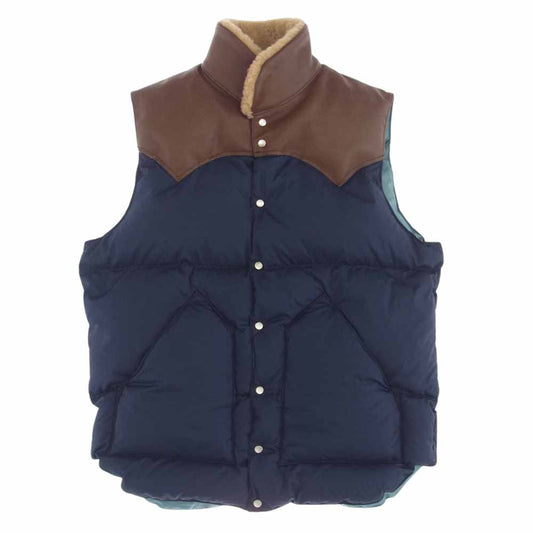 Rocky Mountain FeatherBed ロッキーマウンテンフェザーベッド シープスキン レザー 切替 襟元 ボア ダウン ベスト 40【中古】