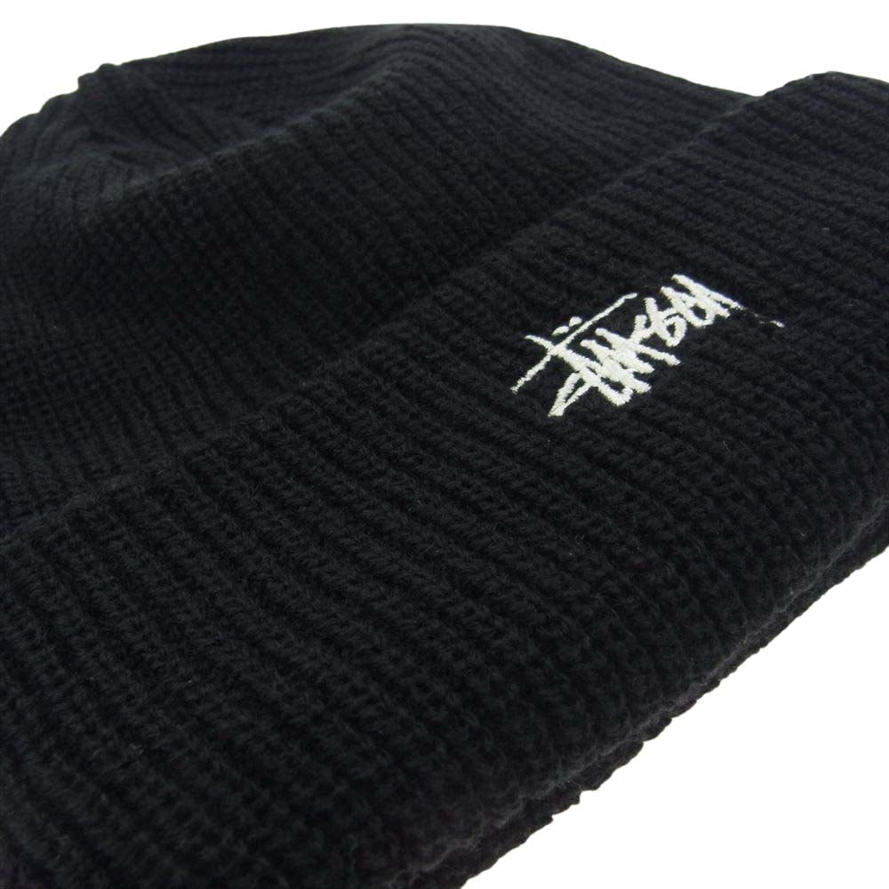 STUSSY ステューシー アクリル ニット キャップ ビーニー ロゴ 刺繍 ブラック系【中古】