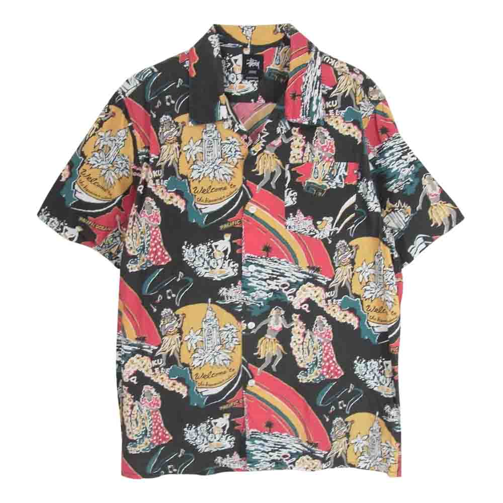 STUSSY ステューシー 総柄 アロハ ハワイアン 半袖 シャツ ブラック系 M【中古】