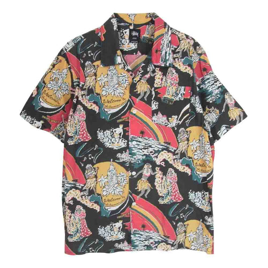 STUSSY ステューシー 総柄 アロハ ハワイアン 半袖 シャツ ブラック系 M【中古】