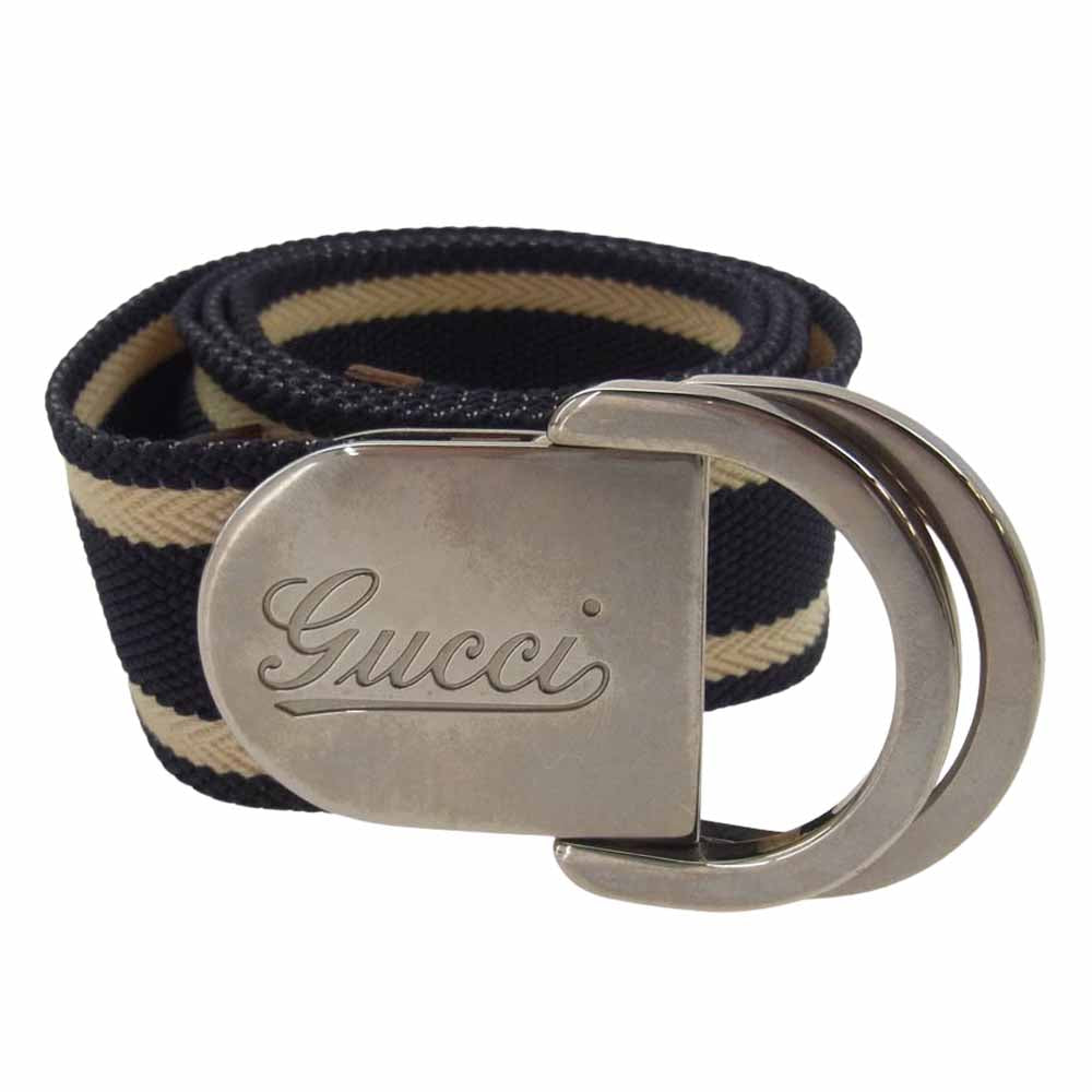 GUCCI グッチ 189812 ダブル リング ライン ベルト ネイビー ダークネイビー系【中古】