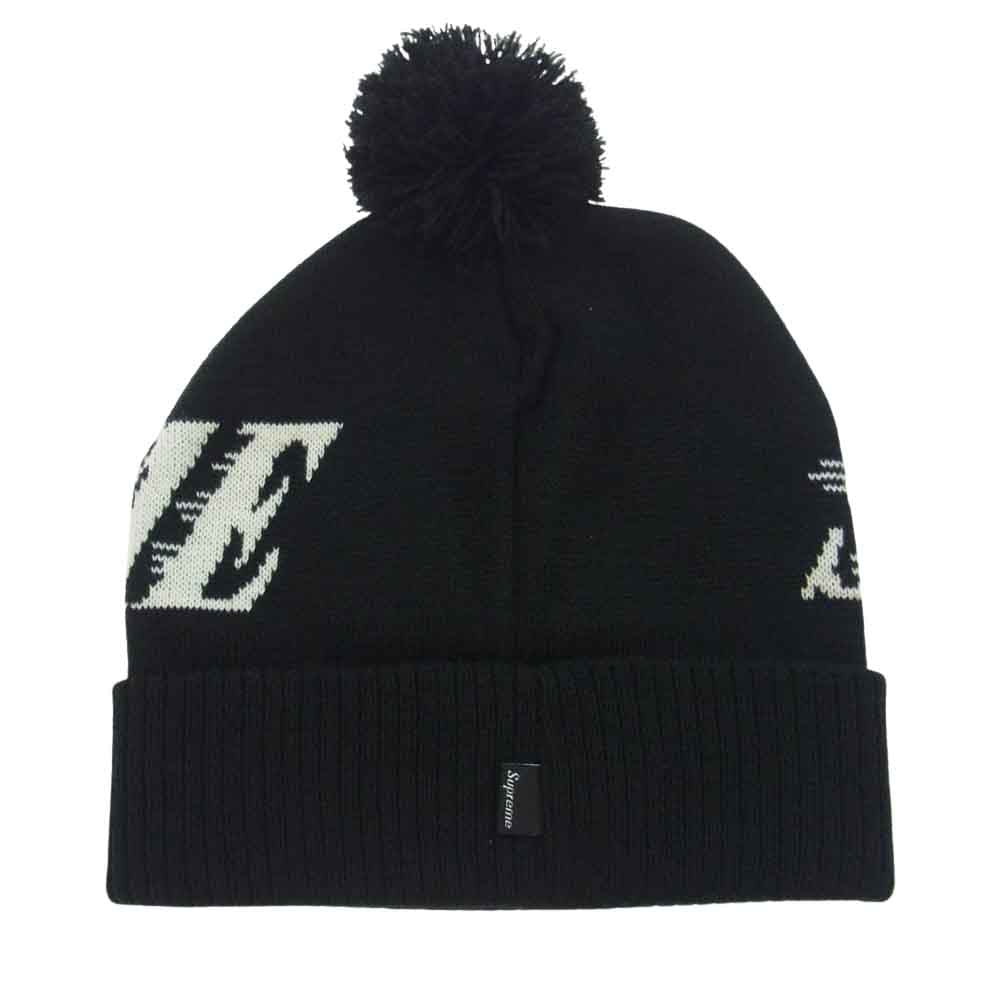 Supreme シュプリーム ボンボン付 ロゴ ビーニー ニット キャップ ブラック系【極上美品】【中古】