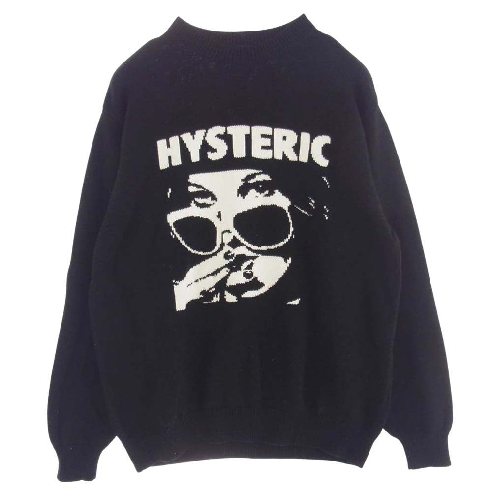 HYSTERIC GLAMOUR ヒステリックグラマー 22AW 02223NS04 STILL CRAZY 編込 セーター ガール プリント コットン ニット ブラック系 XL【中古】