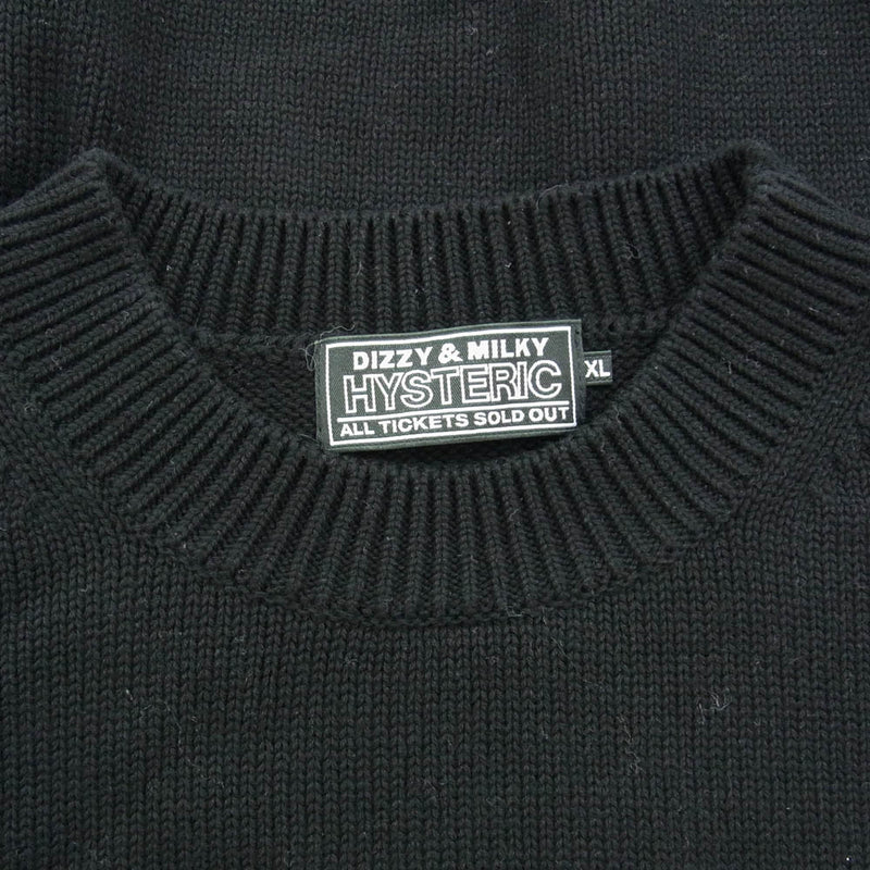 HYSTERIC GLAMOUR ヒステリックグラマー 22AW 02223NS04 STILL CRAZY 編込 セーター ガール プリント コットン ニット ブラック系 XL【中古】