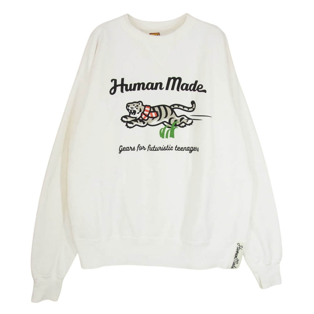 HUMAN MADE ヒューマンメイド 22AW WHITE TIGER TSURIAMI SWEATSHIRT ホワイトタイガー 吊り編み プリント クルーネック 長袖 スウェット ホワイト系 XL【中古】