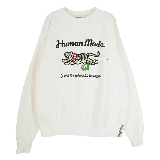 HUMAN MADE ヒューマンメイド 22AW WHITE TIGER TSURIAMI SWEATSHIRT ホワイトタイガー 吊り編み プリント クルーネック 長袖 スウェット ホワイト系 XL【中古】