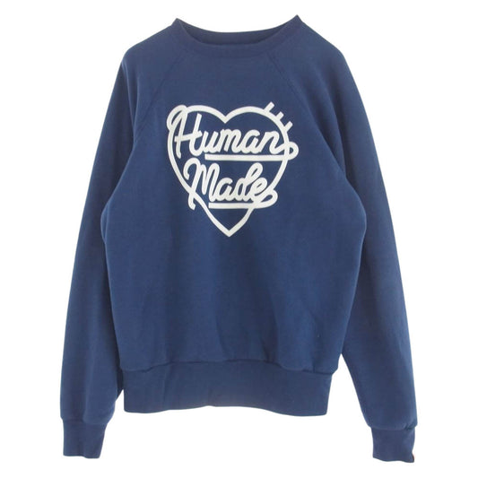 HUMAN MADE ヒューマンメイド RAGLAN CREWNECK SWEATSHIRT ラグラン ハート ロゴ プリント クルーネック 長袖 スウェット ネイビー系 L【中古】