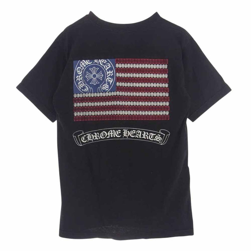 CHROME HEARTS クロムハーツ（原本無） 2212-304-0664 American Flag Tee 星条旗 フラッグ バックプリント ポケット 半袖 Tシャツ ブラック系 M【中古】