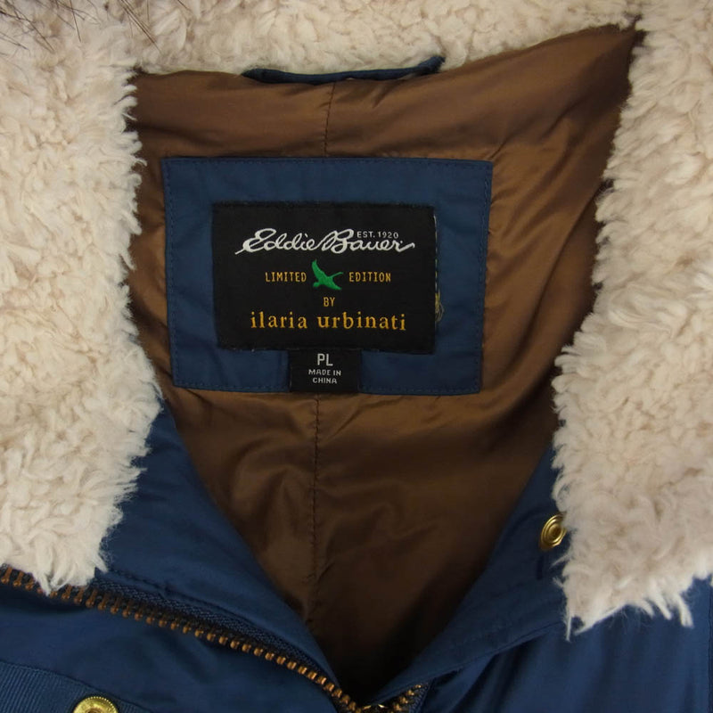 Eddie Bauer エディー・バウアー フェイク ファー フーディ ダウン コート ダウン ジャケット ネイビー系 PL【中古】