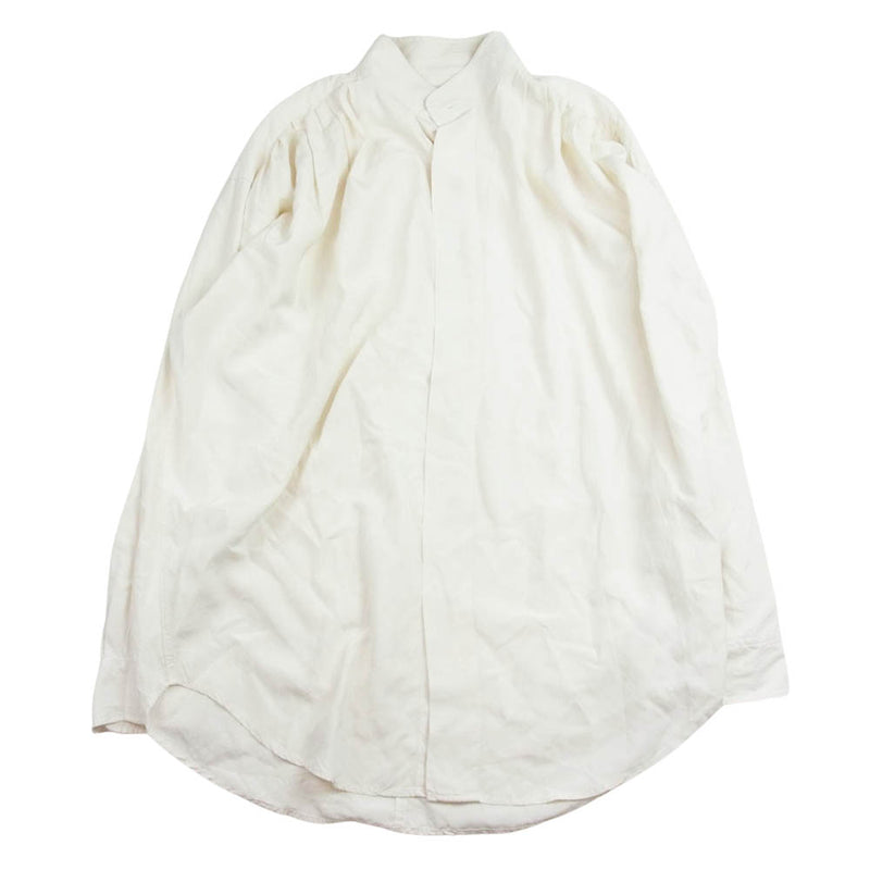 グーチ SILK シルク バンドカラー ノーカラー ギャザー 長袖 シャツ ホワイト系 S【中古】