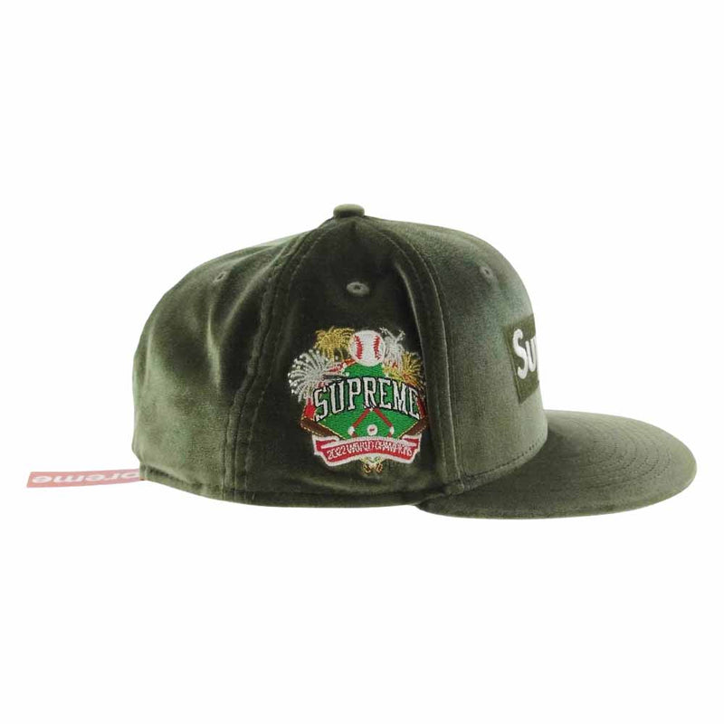 Supreme シュプリーム 22AW Velour Box Logo New Era ニューエラ ベロア ボックスロゴ ベースボール キャップ Olive 59.6cm【中古】