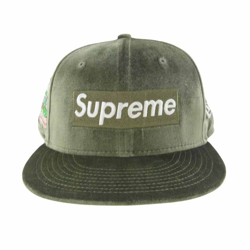 Supreme シュプリーム 22AW Velour Box Logo New Era ニューエラ ベロア ボックスロゴ ベースボール キャップ Olive 59.6cm【中古】