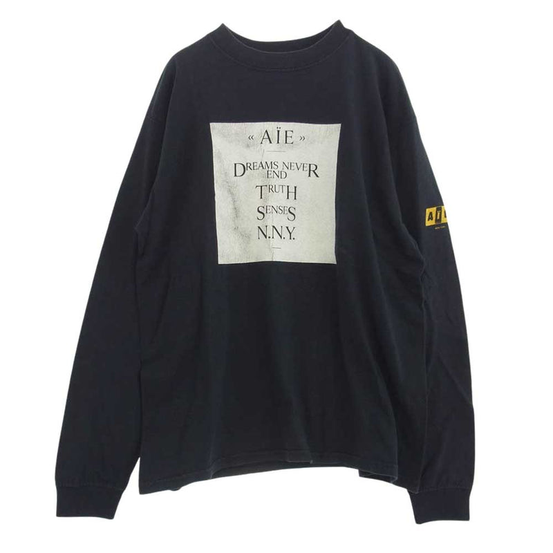 エーアイイー ロゴプリント ロングスリーブ 長袖 Tシャツ ネイビー系 M【中古】