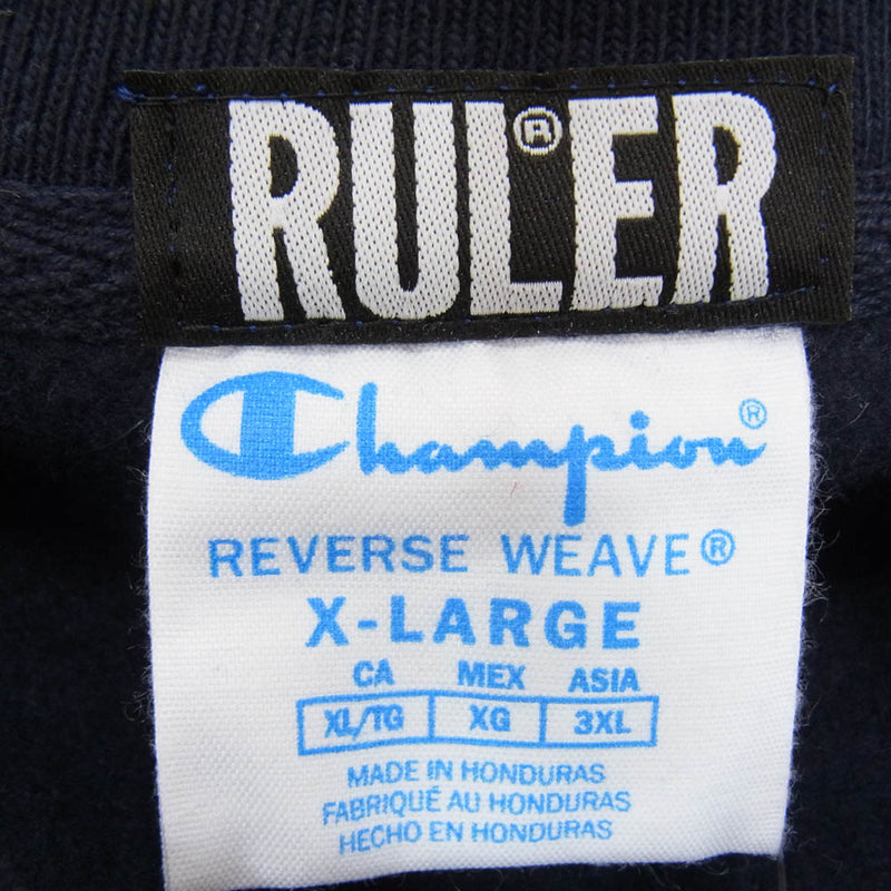 RULER ルーラー × CHAMPION チャンピオン COLLEGE CP REVERSEWEAVE 12OZ. SWEATSHIRT リバースウィーブ  スウェット シャツ ネイビー系 XL【美品】【中古】