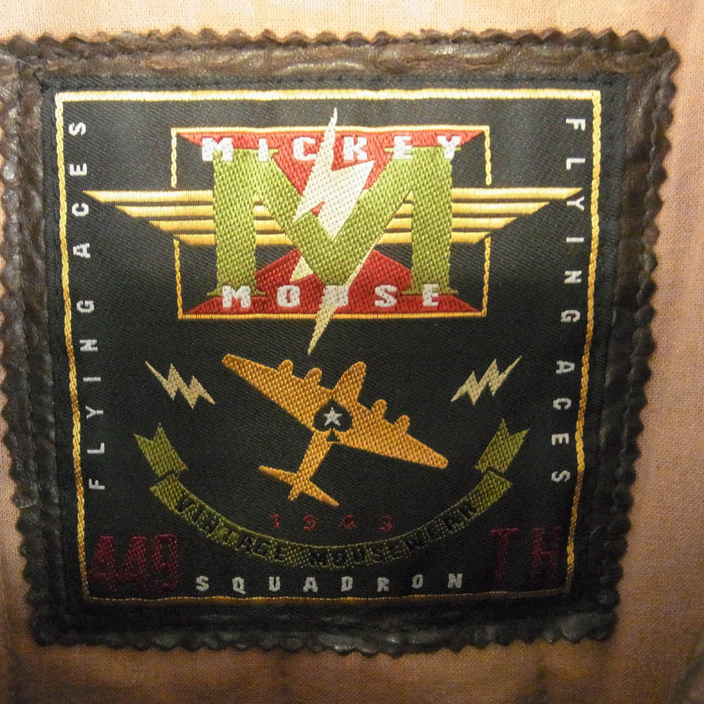 ディズニー 本革 レザー 襟ボア ワッペン フライト ジャケット ブラウン系 M【中古】