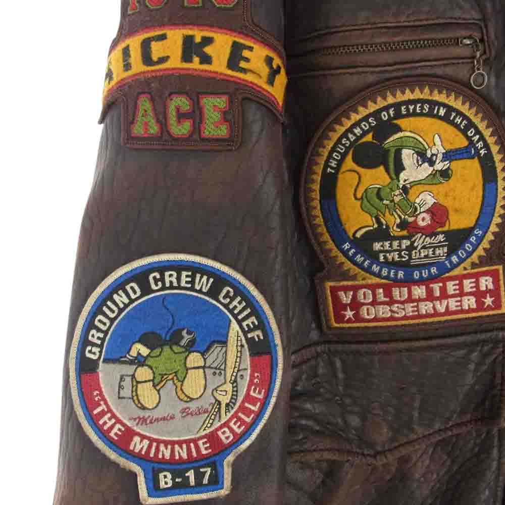 ディズニー 本革 レザー 襟ボア ワッペン フライト ジャケット ブラウン系 M【中古】