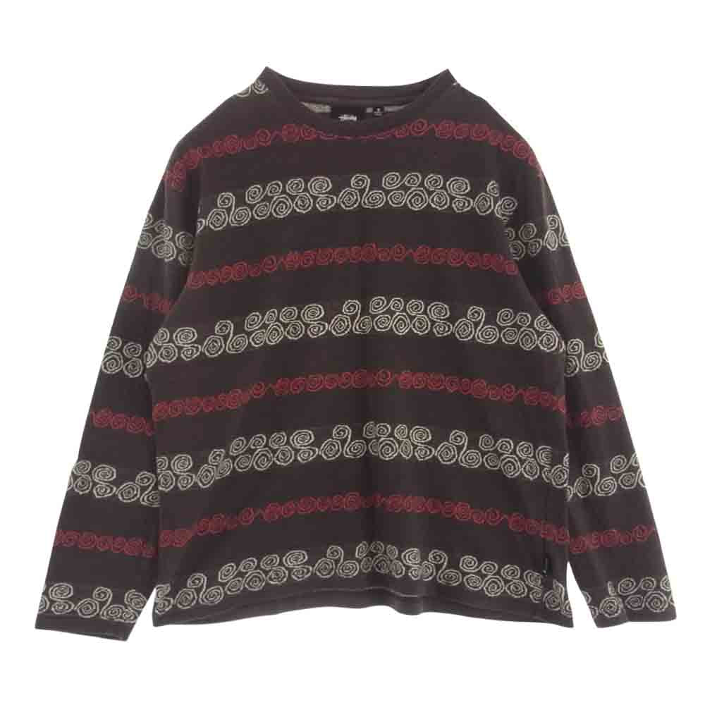 STUSSY ステューシー SWIRL STRIPE LS CREW ロングスリーブ  Tシャツ カットソー ブラウン系 S【中古】