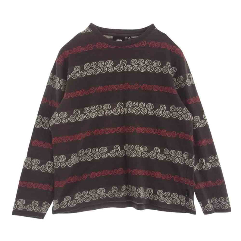 STUSSY ステューシー SWIRL STRIPE LS CREW ロングスリーブ  Tシャツ カットソー ブラウン系 S【中古】