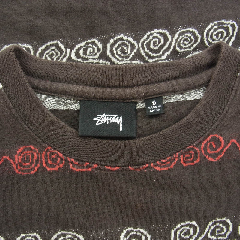 STUSSY ステューシー SWIRL STRIPE LS CREW ロングスリーブ  Tシャツ カットソー ブラウン系 S【中古】