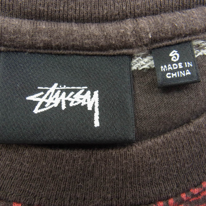 STUSSY ステューシー SWIRL STRIPE LS CREW ロングスリーブ  Tシャツ カットソー ブラウン系 S【中古】