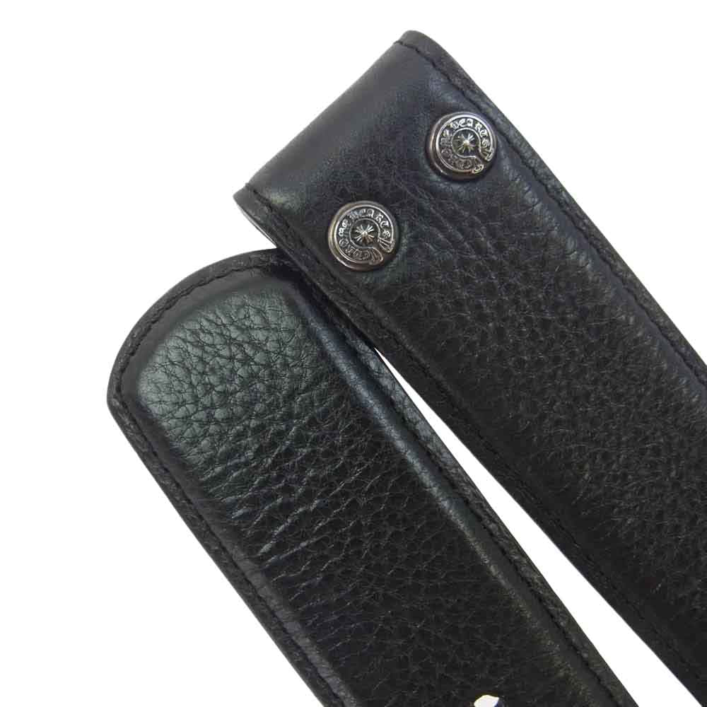 CHROME HEARTS クロムハーツ（原本無） 1.5 STRAP 1.5inchスクロールレーベルリベット レザーベルト ブラック系 36【中古】