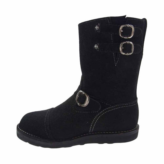 CHROME HEARTS クロムハーツ(原本無) × WESCO ウエスコ BOSS ボス 2ストラップ ガンスリンガー ラフアウト スエードレザー エンジニアブーツ ブラック系 8.5E【中古】