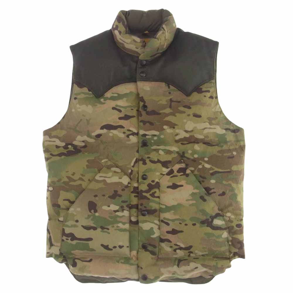 Rocky Mountain FeatherBed ロッキーマウンテンフェザーベッド 290-182-10 For BEAMS DOWN VEST カモフラージュ ダウン ベスト カモ柄 レザー切替 カーキ系 40【中古】