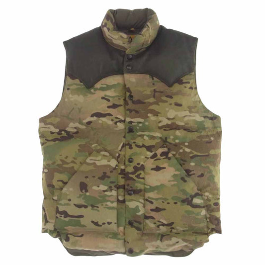 Rocky Mountain FeatherBed ロッキーマウンテンフェザーベッド 290-182-10 For BEAMS DOWN VEST カモフラージュ ダウン ベスト カモ柄 レザー切替 カーキ系 40【中古】