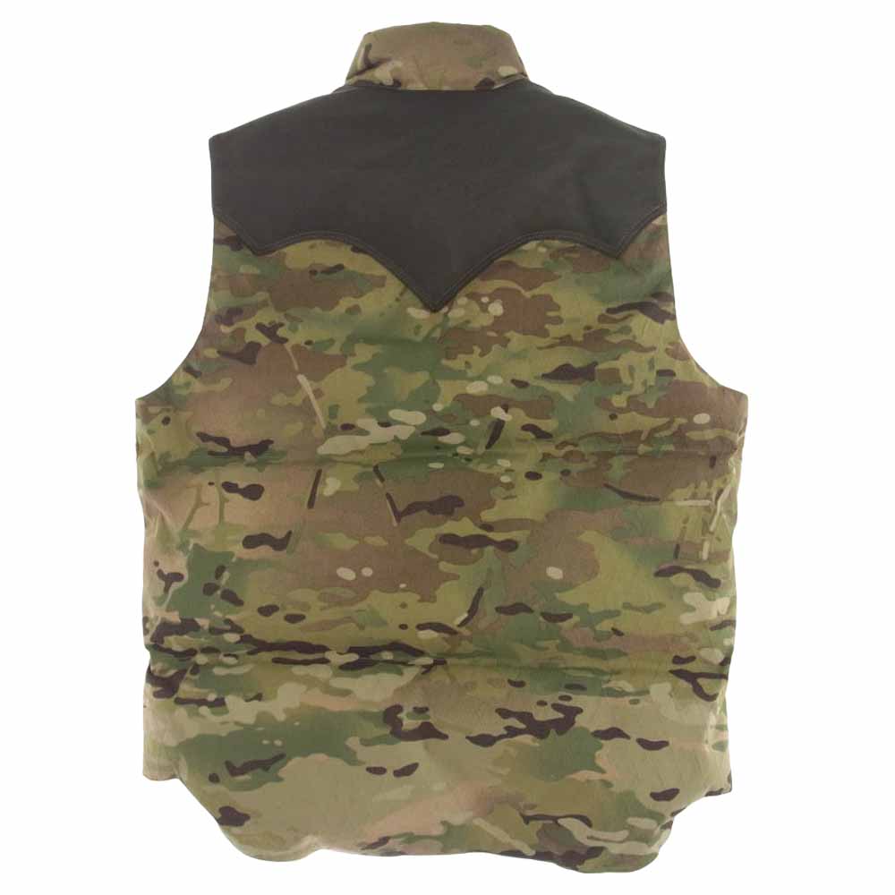 Rocky Mountain FeatherBed ロッキーマウンテンフェザーベッド 290-182-10 For BEAMS DOWN VEST カモフラージュ ダウン ベスト カモ柄 レザー切替 カーキ系 40【中古】