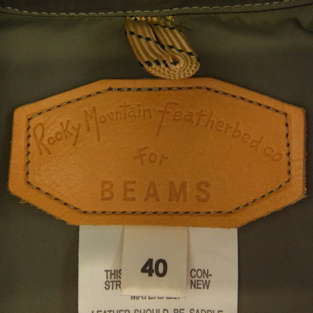 Rocky Mountain FeatherBed ロッキーマウンテンフェザーベッド 290-182-10 For BEAMS DOWN VEST カモフラージュ ダウン ベスト カモ柄 レザー切替 カーキ系 40【中古】