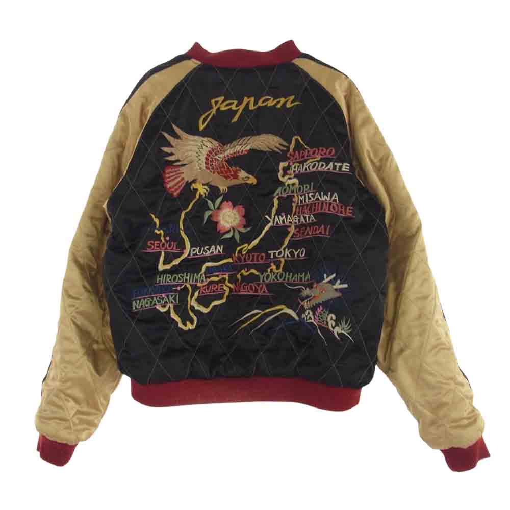 TAILOR TOYO テイラー東洋 M18427 別珍×サテンキルトリバーシブル スカジャン ドラゴン 白虎 日本地図 中綿 ネイビー系 L【中古】