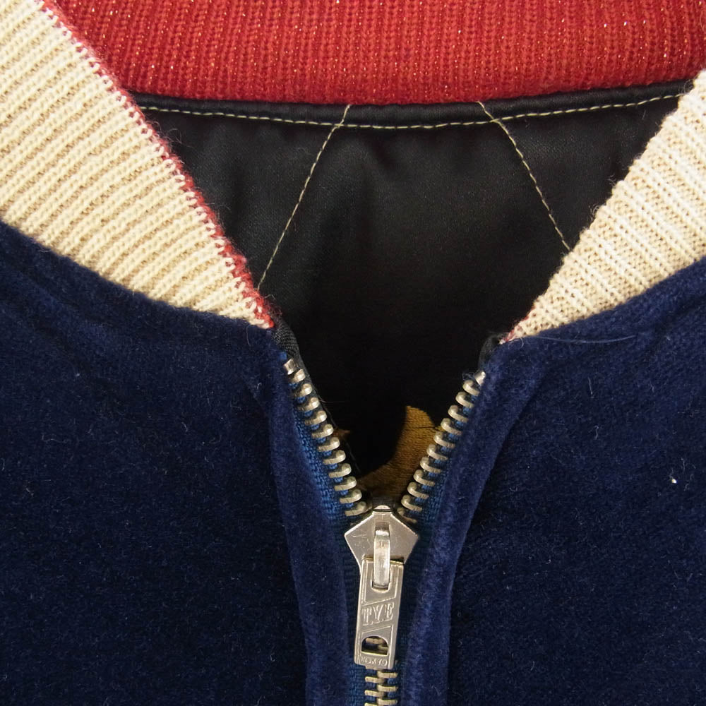TAILOR TOYO テイラー東洋 M18427 別珍×サテンキルトリバーシブル スカジャン ドラゴン 白虎 日本地図 中綿 ネイビー系 L【中古】