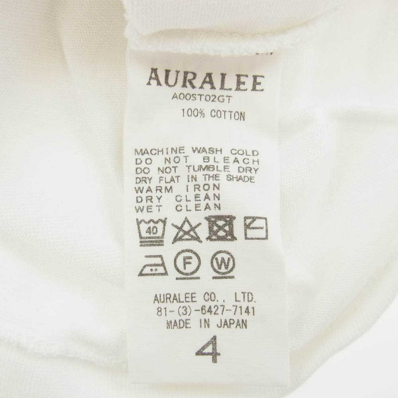 AURALEE オーラリー A00ST02GT LUSTER PLAITING TEE ピマコットン クルーネック 半袖 Tシャツ ホワイト系 4【中古】