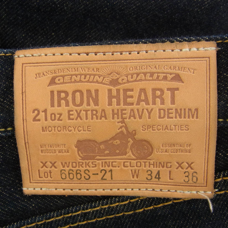 IRON HEART アイアンハート 666S-21 21ozセルビッチデニム スリムストレート デニムパンツ インディゴブルー系 W34【中古】