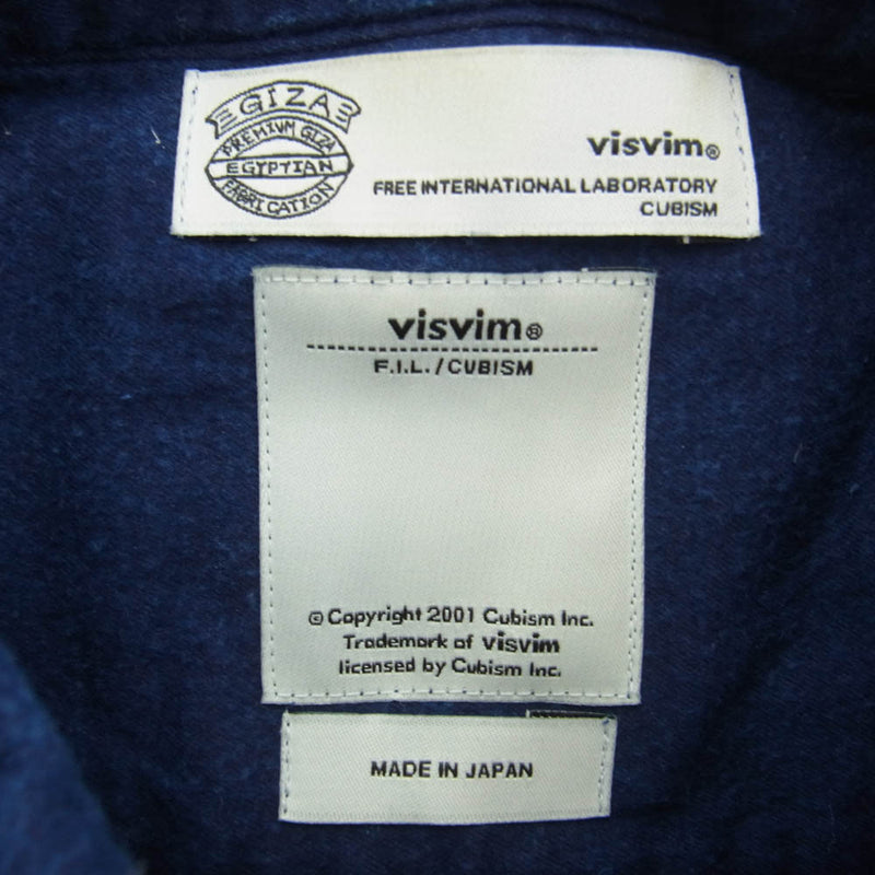 VISVIM ビズビム 16AW 0116205011026 SHIRT GIZA FLANNEL ギザフランネル 長袖 シャツ ブルー系 1【中古】