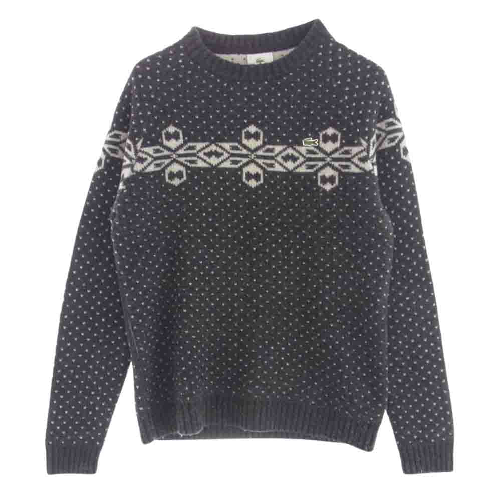 LACOSTE ラコステ スノー ジャカード ウール クルーネック ニット セーター グレー系 3【中古】