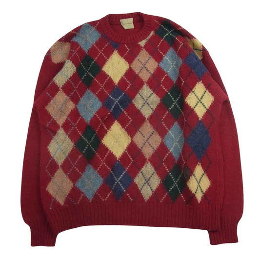 TRUSSARDI トラサルディ ウール アーガイル クルーネック ニット セーター レッド系【中古】