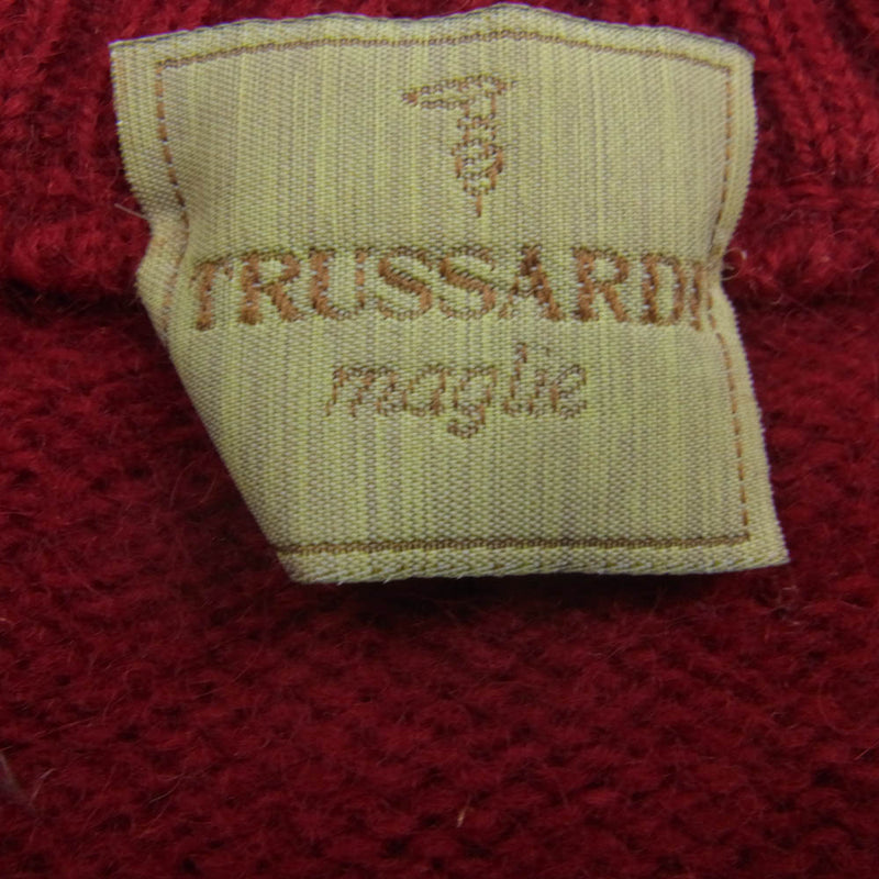 TRUSSARDI トラサルディ ウール アーガイル クルーネック ニット セーター レッド系【中古】