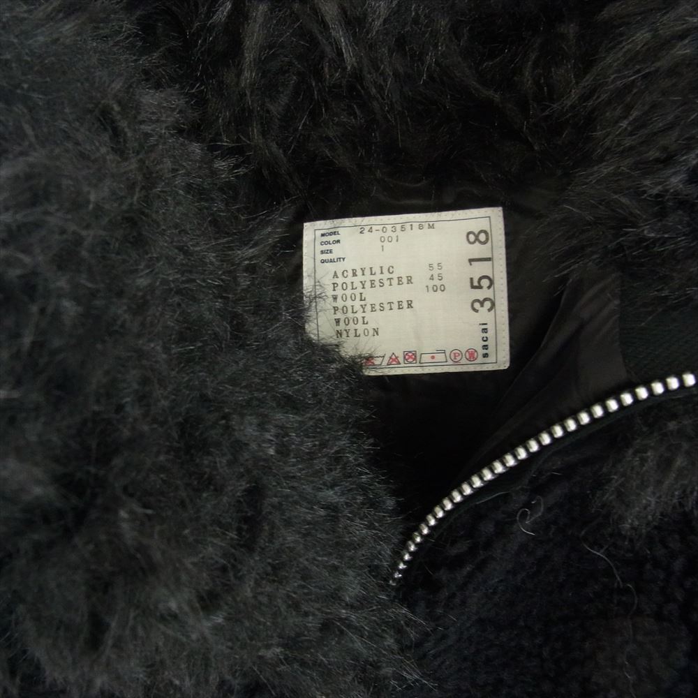 Sacai サカイ 24-03518M Faux Shearling x Faux Fur Hoodie フェイクシアリング フェイク ファー フーディジャケット ブラック系 1【極上美品】【中古】