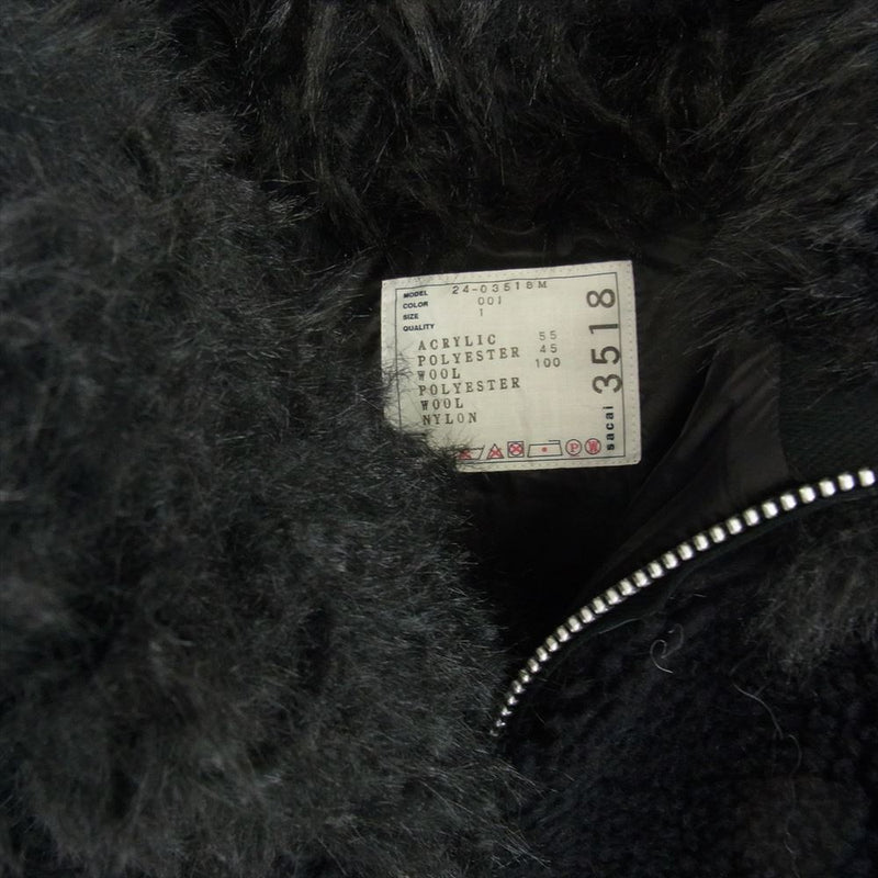 Sacai サカイ 24-03518M Faux Shearling x Faux Fur Hoodie フォックスシアリング フォックス ファー フーディジャケット ブラック系 1【極上美品】【中古】