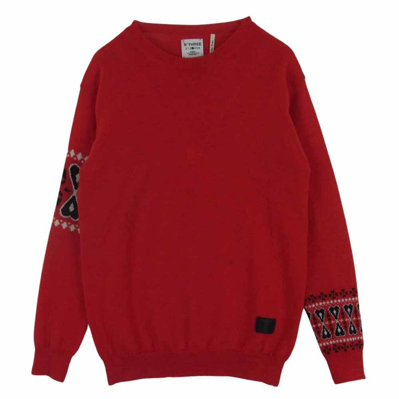 BEDWIN & THE HEARTBREAKERS ベドウィンアンドザハートブレイカーズ C-NECK JACQUARD SWEATER 日本製 レッド系 3【中古】