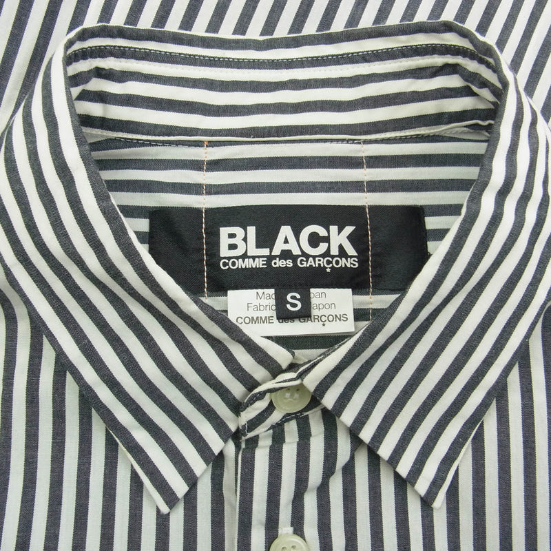 BLACK COMME des GARCONS ブラックコムデギャルソン AD2010 1G-B227 バック サテン 蛍光ライン ストライプ 長袖 シャツ S ブラック系 ホワイト系 S【中古】