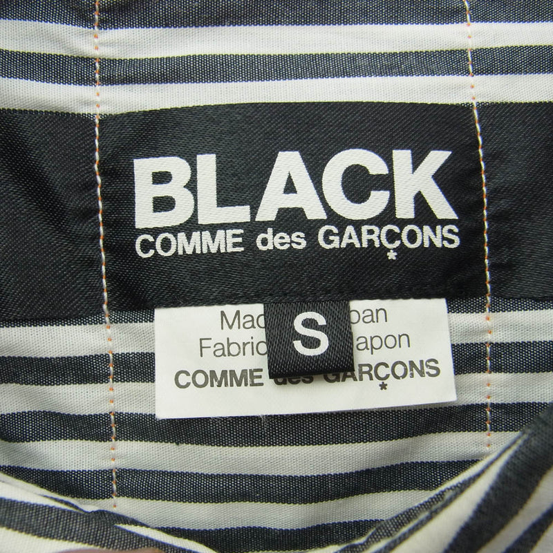 BLACK COMME des GARCONS ブラックコムデギャルソン AD2010 1G-B227 バック サテン 蛍光ライン ストライプ 長袖 シャツ S ブラック系 ホワイト系 S【中古】