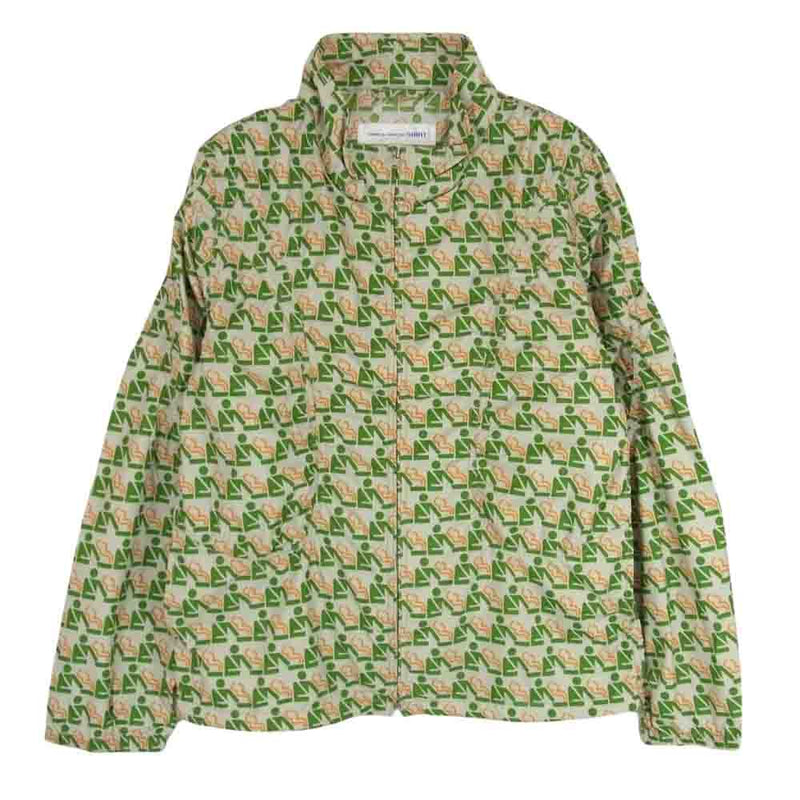 COMME des GARCONS コムデギャルソン S18904 SHIRT シャツ 総柄 ナイロン ジャケット グリーン系 XS【中古】