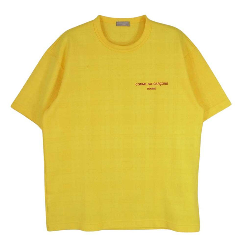 COMME des GARCONS HOMME コムデギャルソンオム AD2000 HT-070220 透かしチェック ロゴプリント クルーネック 半袖 Tシャツ イエロー系 サイズ表記無【中古】