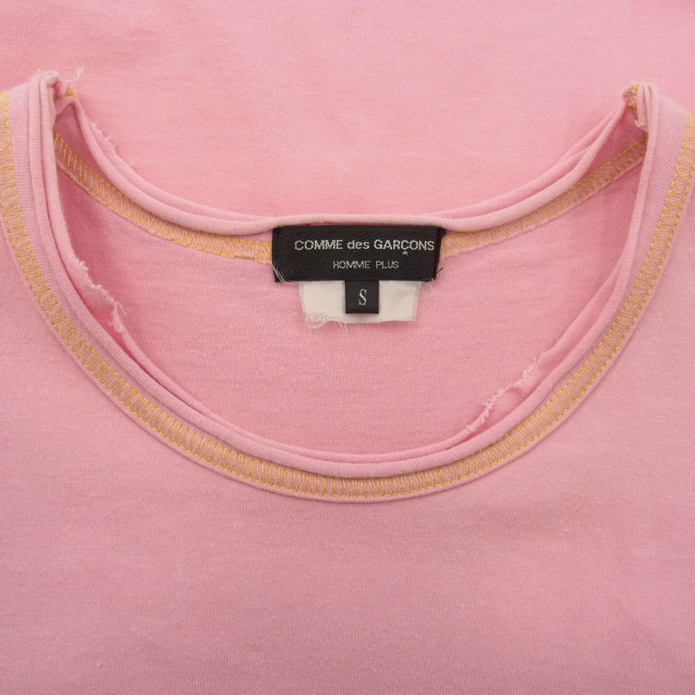 COMME des GARCONS HOMME PLUS コムデギャルソンオムプリュス AD2006 PS-T037 襟切りっぱなし ステッチ 半袖 Tシャツ ピンク系 S【中古】