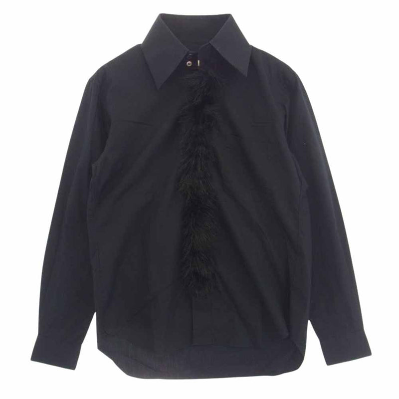 COMME des GARCONS HOMME PLUS コムデギャルソンオムプリュス 10AW PF-B035 でか襟 ビッグカラー フロントフェイクファー切替 長袖 シャツ ブラック系 XS【中古】